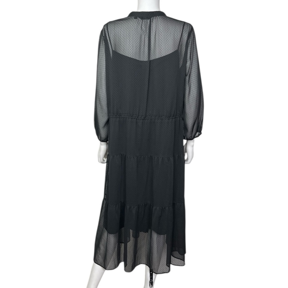 Uniqlo Chiffon Gathered Midi Dress in Black - sz Large - Picture 8 of 10